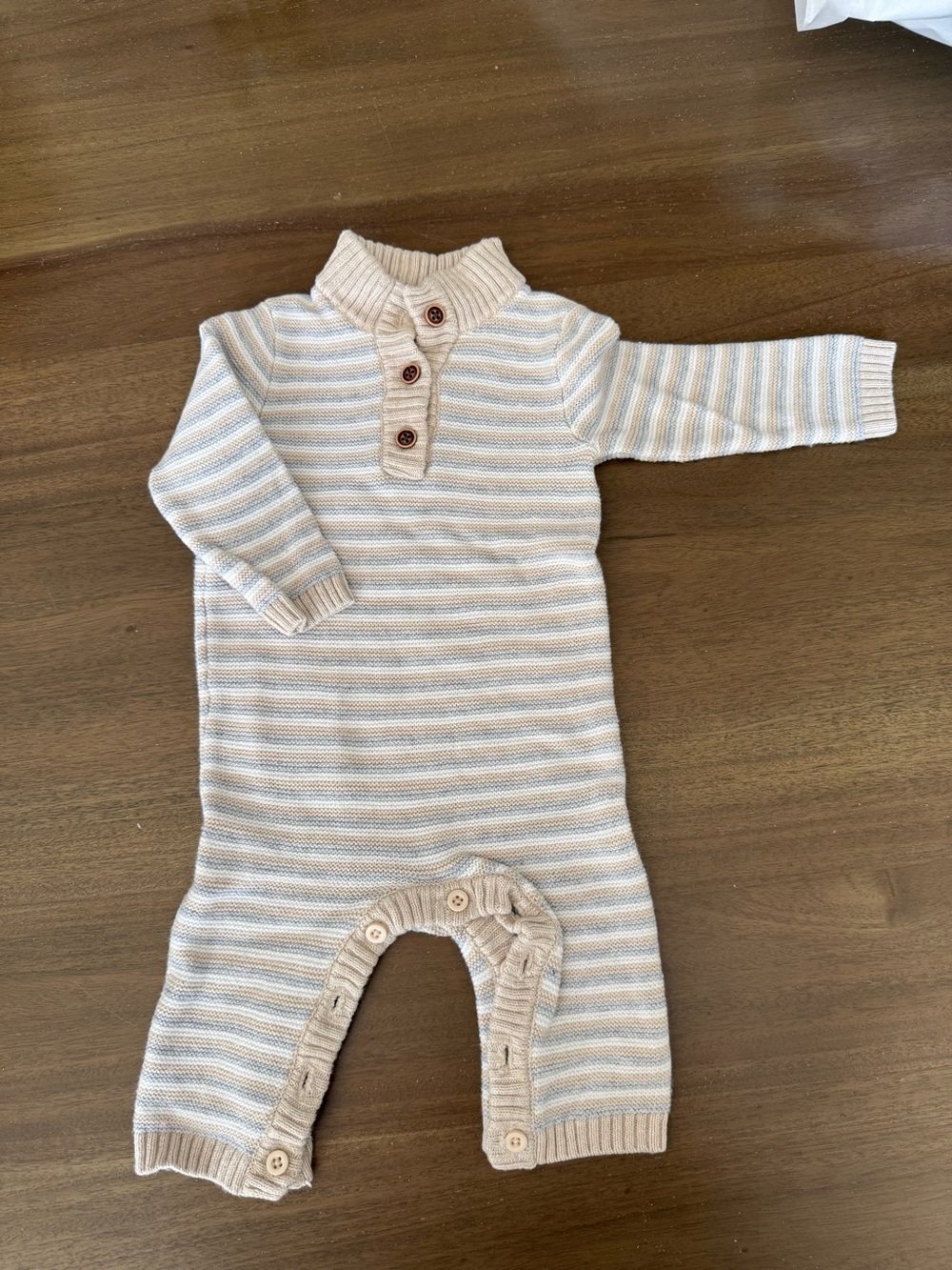 Janie and Jack Cream and Light Blue Striped Knit Footie